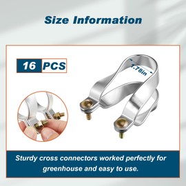 Tandefio 16 Pcs Cross Connector for Green House 1-3/8" x 1-5/8" Greenhouse Purlin Clamp Universal Aluminum Fence Brackets Pipe Clip Greenhouse Parts Accessories Tube Buckle for Farm Frame Fence