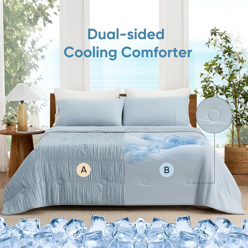 Cooling Comforter Queen Size – Q-Max 0.43 Striped Cooling Blanket