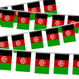32FT Small Afghanistan Pennant Flag Bunting,30 PCS Mini String Banner Stripes Afghan Afghanistani Decor Rectangle for Holiday Restaurant Home Party School