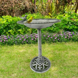 BACKYARD EXPRESSIONS PATIO · HOME · GARDEN 915024 Outdoor Garden Bird Bath- Silver- Weather Resistant Polyresin-30 Inch-Backyard Expressions