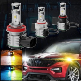 Alla Lighting 5200 Lms 3-Color Switchback LED PSX24W 2504 Fog Lights Bulbs 12276, Extremely Super Bright 6000K White/3000K Yellow/8000K Blue