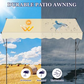 KELIXU Manual Retractable Awning, 118-Inch Adjustable Retractable Awnings for Patio Door Exterior Sunshade Shelter, Window Awning Canopy with UV Protection for Backyard, Garden, Balcony - Beige