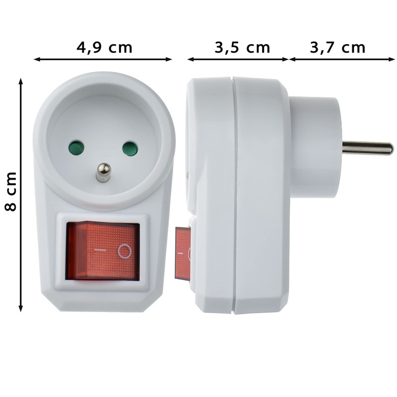 2 Socket Adapters with Switch Colour White 16 A 230