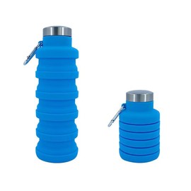 vadoworld Collapsible Water Bottles 17oz, Odorless BPA-Free Silicone, Leak-Proof Foldable Reusable Bottle - Perfect for Travel Sports Gym Hiking Camping Cycling - Light Blue