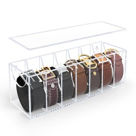 Oubou Belt Organizer, Acrylic Belt Organizer with Dust Cover, Clear Belt Box Display for Drawers, Clear Belt and Tie Box with 7 Compartments