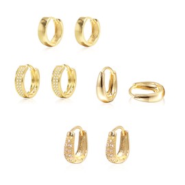 Krstudent 4 Pairs Gold Hoop Earrings Pack 18K Gold Plated Small Hypoallergenic Hoop Huggie Earrings Set for Women Girls