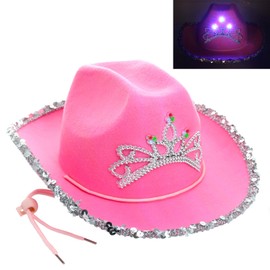 GiftExpress Light Up LED Blinking Pink Tiara Cowboy hat - ADULT SIZE