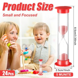 24 Pcs 5 Minute Sand Timer Plastic Hourglass 5 Min Visual Timer Mini Classroom Timer Small Shower Timer for Teacher Classroom School Must Haves Supplies Egg Sand Clock Kids Time Management (Red)