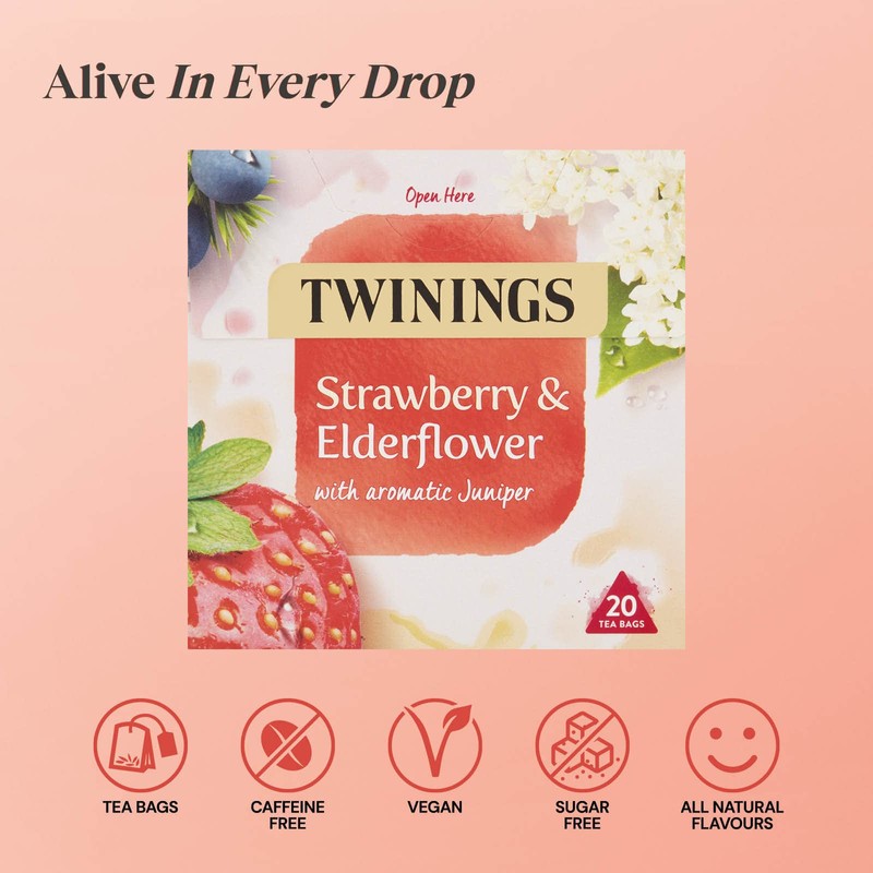 Twinings Strawberry and Elderflower Herbal Tea bags, 20 Tea bags