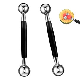 2 PCS Double Sided Melon Baller, Round Melon Balls Fruit Baller Scoop Melon Baller Scoop Stainless Steel Melon Baller Melon Scoop Double Scoop Ice Cream Cone Double Dessert Scoop for Fruit Ice Cream