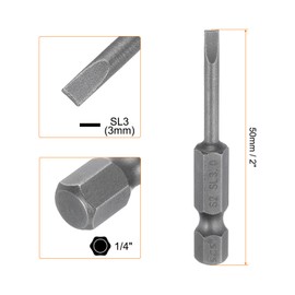 sourcing map SL3 Magnetic Slotted Screwdriver Bits 3mm S2 Steel Flat Head Screwdriver Bit 1/4" Hex Shank Industrial Grade Screw Driver Drill Bits 50mm (2") Long for Screws