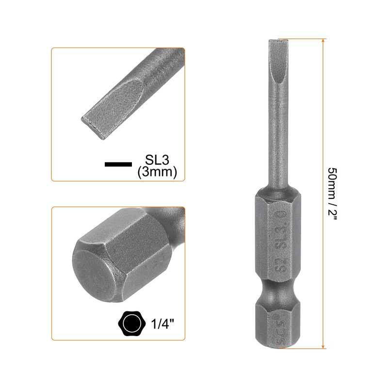 sourcing map SL3 Magnetic Slotted Screwdriver Bits 3mm S2 Steel