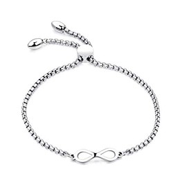 Capital Charms Silver Adjustable Infinity Slider Bracelet with High Polished Stainless Steel and Box Chain Design, Friendship Bracelet and Gifts for Teen Girls and Adult Women (Silver-Tone)