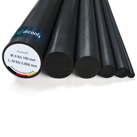 diconfa PVC round rod, black, to size, selection: diameter 20 x 200 mm, diameter: 5 to 100 mm, length: 100 mm to 1000 mm, deburred plastic rod, hard solid material, round pole, robust, durable