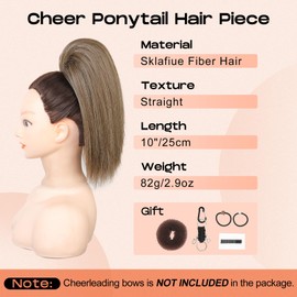SEIKEA Cheer Ponytail Hair Piece, 10" Straight Tangle-Resistant Smooth Natural Brown Cheerleader Hairpiece Ponytail Extension for Cheer Competition, Dance, Performance, Dark Brown