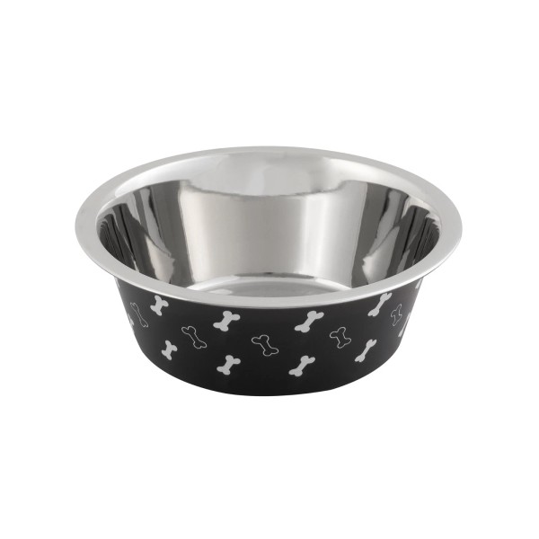 Large Stainless Steel Dog Bowl, Black with Bones, 48 Fluid