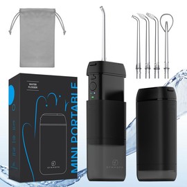 Water Flosser [Mini Cordless Portable] Oral Irrigator Water Teeth Cleaner Pick with 3 Modes & IPX7 Waterproof, Home & Travel Water Flossers for Teeth and Braces Bridges Care - Color: BLACK