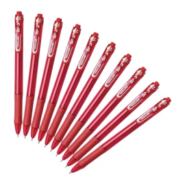 DOLLAR BP-3 Retractable Ballpoint Pens, RED, Pack of 10, Fine Point (0.7mm), Smooth Ball Pens, Comfort Rubber Grip, Perfect for School Office Home Business Hospital Nurse Everyday Use