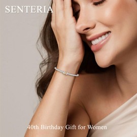 Senteria 20th 30th 40th 50th 60th Birthday Gifts for Women,Sterling Silver Bead Bracelet Adjustable Silver Bracelets with Cards Birthday Bracelet Gifts for Mum Daughter Sister Grandma Nana