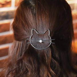 Leiothrix All-match Silver Cat Hair Clips with Pearl for Women and Girls Apply to Party and Casual
