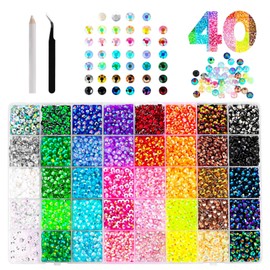 32.000 Strass, 40 Colori Pietre Glitterate Piatti da 3 mm, Strass in Resina per bedazzling, perline, tessuti, decorazioni unghie, + pinzette/bastoncino di cera