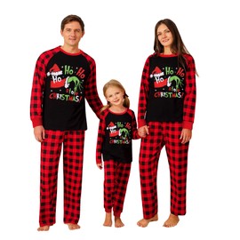 Family Matching Christmas Pyjamas Set Cute Reindeer Snow Plaid Pants Pajama Sleepwear for Adult Men Women Kids Couple Pjs Women