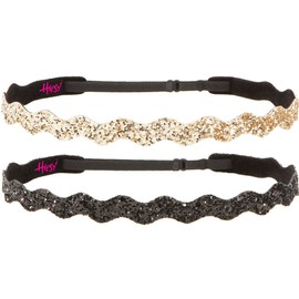 Hipsy PETITE Size, Adjustable No Slip Sparkly Bling Glitter Wave 2pk Headbands for Women Girls & Teens (Wave Black & Gold)
