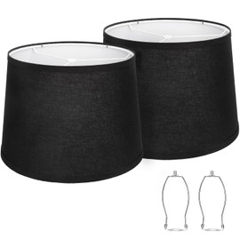 Lampshades Set of 2, Black Fabric Lampshades 11.6" Top x 12.6" Bottom x 9.8" High Drum Lampshades for Table Lamps, Floor Lamps, Pendant Light, E26 Base Harp Holders Included