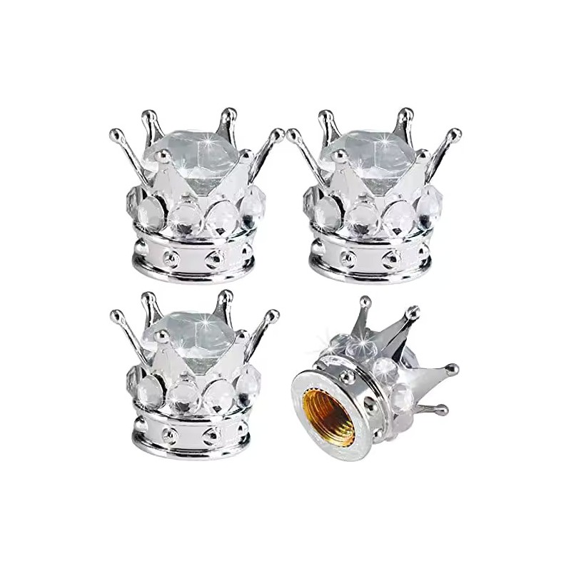 4-Piece Crown Rhinestone Tire Valve Stem Caps
