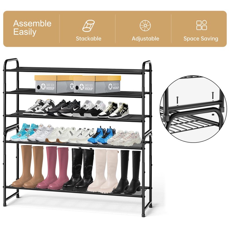 KEETDY 3-Tier Long Shoe Rack for Closet Metal Shoe Organizer
