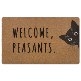 huester Funny Black Cat Welcome Door Mat, Welcome Peasants Black Kitty Decorative Home Indoor Outdoor Porch Front Door Entrance Outside Doormat, Funny Cat Bath Mat, 17x30 Inch