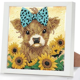 Cow Diamond Painting Kits for Kids with Frame, 5D Diamond Arts and Crafts Gifts for Kids Girls Boys Age 4-8-10-12, Full Round Drill Gem Art Mosaic Kits for Home Decor(18x18 cm)