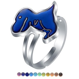 GAUEIOUR Adjustable Dinosaur Color-Changing Ring,Mood Ring,Cute Cartoon Dinosaur Alloy,Temperature Change Color Changing,Jewelry Decoration Suitable For Boys and Girls