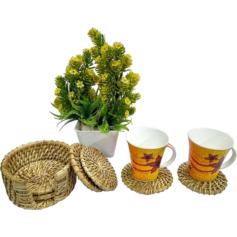 Rastogi Handicrafts Handmade 6 Piece Rattan Coasters - Base Plates