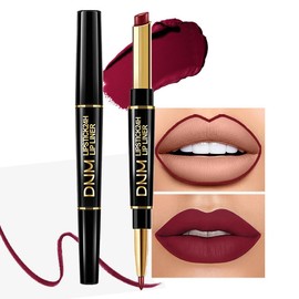 Kaely 2in1 Dark Plum Wine Red Lip Liner & Lipstick Set Kit for Women, DNM Matte Lips Kit with Lip Liner Lip Stains Long Lasting Waterproof 24 Hour Lipstick and Lip Liners Combo Lipliners Pencil 06