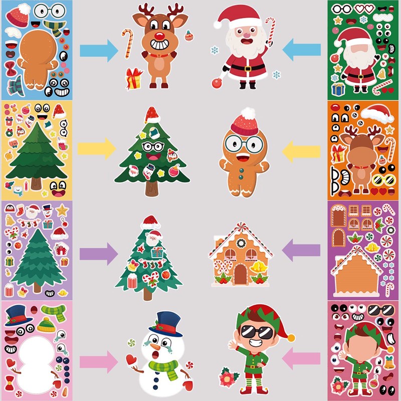 16 Sheets Christmas Children's Stickers Craft Set, DIY Cartoon Stickers