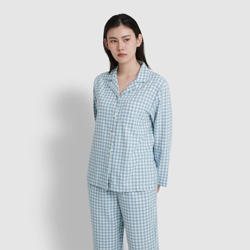 JAJU [JAJU/자주] 여 플란넬 파자마 세트_다크 블루 [JAJU] Women's Flannel