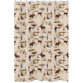 Sweet Jojo Designs Brown Western Cowboy Boy Fabric Shower Curtain Bathroom Decor Bath Baby Kids Teen Childrens 72x72 Wild West Southern Charm Country South Horse Cow Animal Chocolate Tan Red and Blue