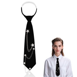 LJBFNN Womens Tie, Black Clip on Ties for Women with Artificial Pearl Accessory Punk Chain Necktie for Casual Cosplay School (Black,crystal,silver)