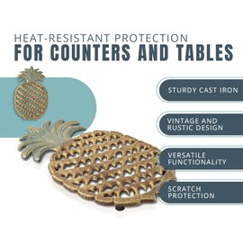 Comfify Cast Iron Pineapple Trivet - Decorative Cast Iron Trivet For Kitchen Or Dining Table - Vintage, Rustic Design - Protect your Countertop from Hot Dishes - With Rubber Pegs/Feet - Recycled Metal