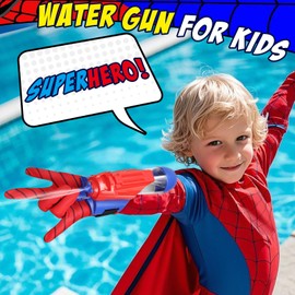 Aooess Spider Water Gun for Kids: Spider Web Shooter Automatic Water Blaster for Kids, Electric Wrist-Mounted Superhero Squirt Toy, Superhero Role-Play Toy for Outdoor Summer Fun, Blue