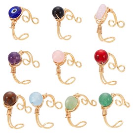 UNICRAFTALE 10 Styles Real 18K Gold Plated Adjustable Wire Wrapped Rings 10Pcs Irregular Gemstone Finger Rings Set for Women Stackable Fashion Ring Set Colorful Gem Ring Silver Wire Wrapped Rings 18mm