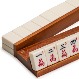 Yellow Mountain Imports Classic Chestnut Color Wooden Mahjong Game Racks with Pushers, 18 Inches - Set of 4 (Includes Magnetically Attached Mahjong Pushers)