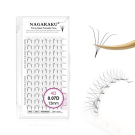 NAGARAKU Premade Fans Eyelash Extensions Premade Volume Fans Lash Extensions 120 Fans 4D 0.07D Curl 13mm Sharp Narrow Stem Clusters Thin Pointy Base Russian Fans Ready Volume Premade Lash Fan Fluffy
