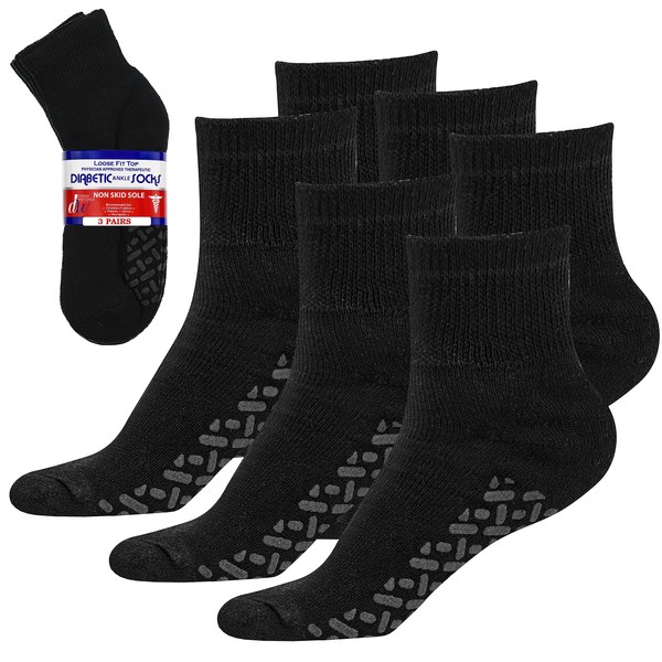 Debra Weitzner Loose Non-Binding Fit Sock - Diabetic Non-Slip Socks for Men and Women - Ankle 3Pk Black