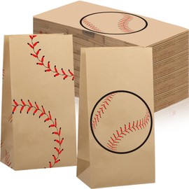 Watersay Baseball Goodie Bags 12 x 6 x 4 Inch Baseball Gift Bags with Handle Kraft Baseball Party Favor Bags Baseball Themed Party Favors for Birthday, Baseball Themed Party Supplies (50 Pcs)