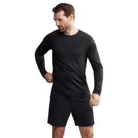 Rhone Atmosphere Long Sleeve Tee - Ultra-Soft Everyday Mens Shirts, Lightweight, Moisture-Wicking, Anti-Odor (True Black Heather, Medium)