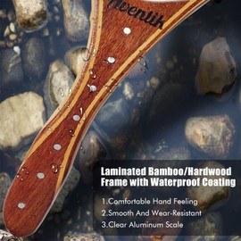 Riverruns Wooden Fishing Net with Measuring Dots on Handle Fly Fishing Net Soft Rubber Net Bag Great Protection for Fish Landing Net Trout Net(Fish Tail L)