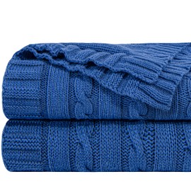 NTBAY 100% Pure Cotton Oversize (60x80) Cable Knit Throw Blanket, Super Soft Warm Knitted Throw Blanket for Bed, Sofa, Chair, Couch - Extra Cozy, Machine Washable, Comfortable Home Decor, Cobalt Blue
