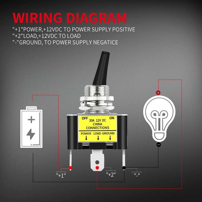 DaierTek 30 Amp Heavy Duty DC Toggle Switch, 12V 30A